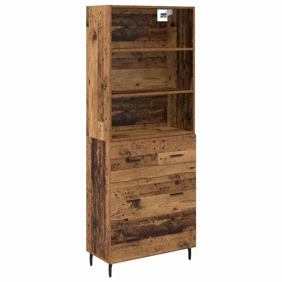 vidaXL Highboard 2-teilig in Altholz-Optik mit Glasfront und Schubladen, Farbe: Braun, B/T/H: 180 x 32,5 x 32,5 cm - Bild 2