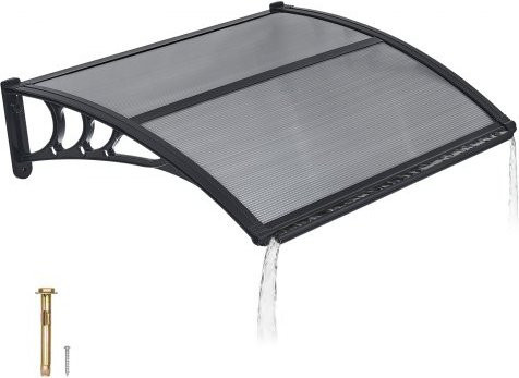 VEVOR Pultbogenvordach für die Haustür mit Entwässerung und ABS-Halterung aus Polycarbonat, Rauchgrau, B/H: 75,5 x 100 cm - Bild 1
