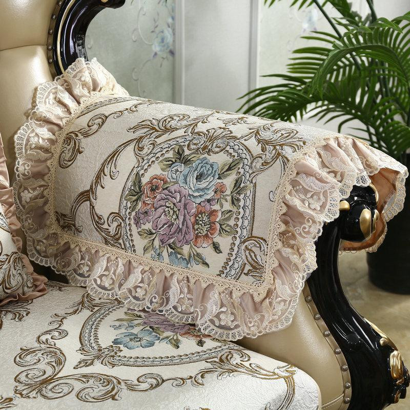 Yiran Furniture Retro Jacquard Sofabezug aus Chenille in Beige mit rutschfester Oberfläche und Armlehnenbezug, Breite: 50 cm, Tiefe: 60 cm - Bild 2