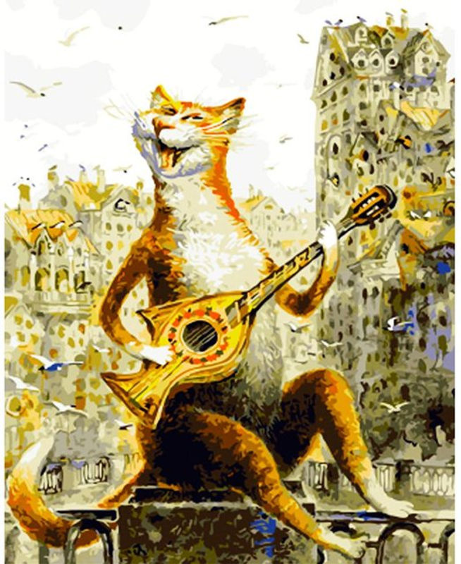 FIYO 5D Diamant-Mosaik Set Katze und Gitarre, handgefertigtes Volldiamant-Gemälde im Kreuzstich-Stil, mehrfarbig, B/H: 20 x 30 cm - Bild 4