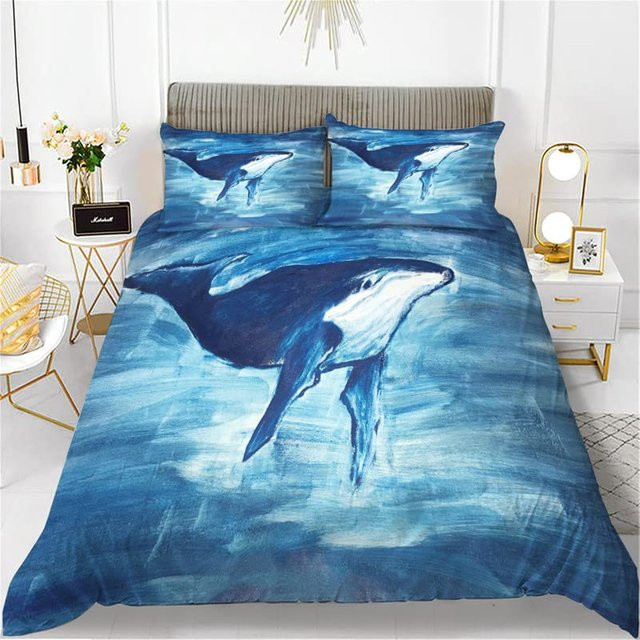 Bettbezug-Set mit Orca-Familie Motiv von Binchi Outdoor Product in Blau, Material Polyester-Mikrofaser, King-Size AU, Breite: 245 cm, Höhe: 210 cm - Bild 1