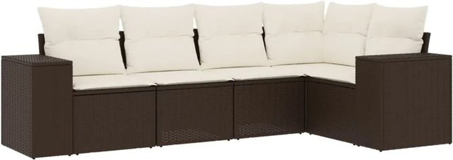 vidaXL 5-tlg. Garten-Sofagarnitur aus Poly-Rattan in Braun mit Polsterkissen und L-Form - Bild 1