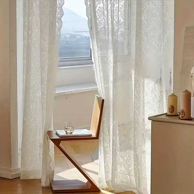 CENTURyMiG Spitzenvorhang mit floralem Muster in Weiß, transparenter Kurzrollo im Vintage-Stil, B: 140 cm, H: 140 cm - Bild 2