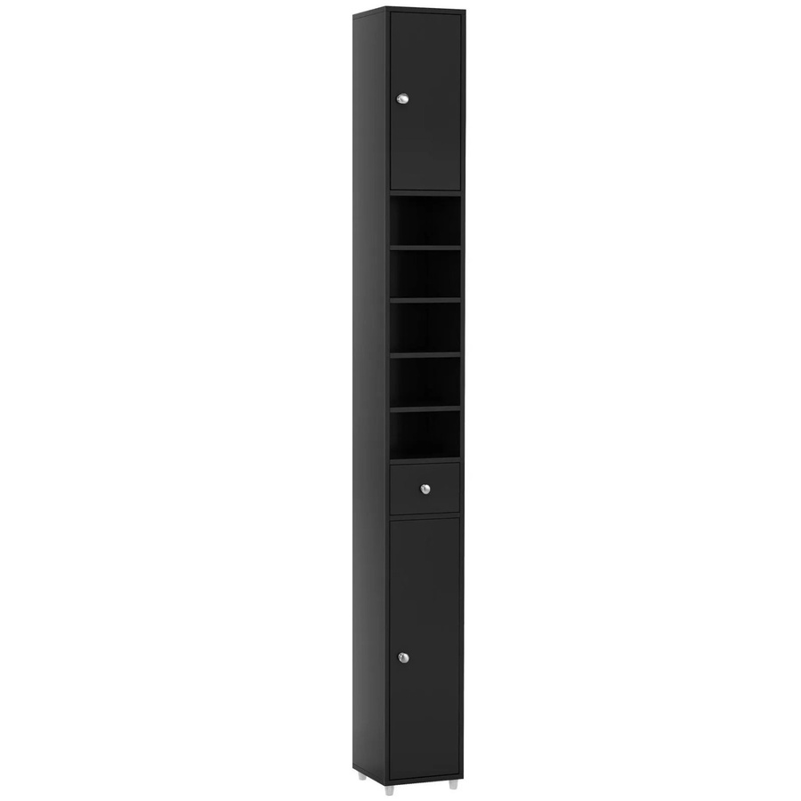 Costway Badschrank Hochschrank schmal in Schwarz mit verstellbaren Regalen und Türen - Bild 2
