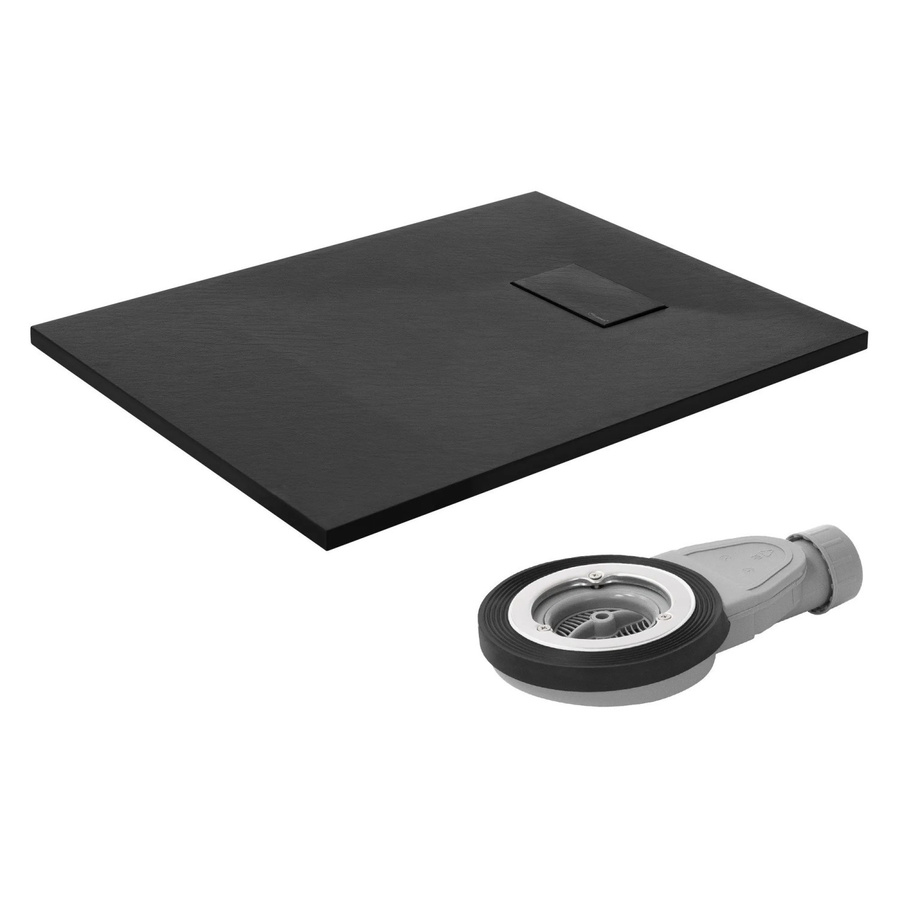 LuxeBath Duschwanne aus Mineralguss in Schwarz mit Ablaufgarnitur, rechteckig, B: 90 cm, T: 70 cm, H: 3 cm - Bild 2
