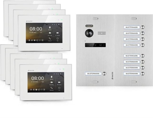 Balter EVO-HD Video-Türsprechanlage für 9 Familienhäuser mit 7 Zoll Monitor in Silber-Weiß - Bild 1