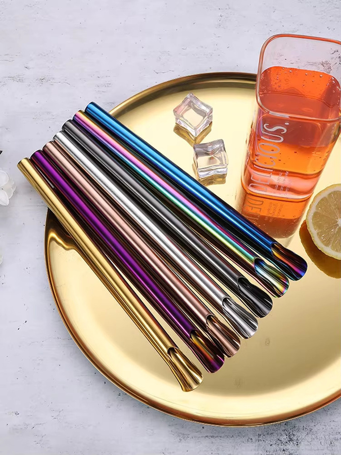JANKNG 4-teiliges Edelstahl-Strohhalm-Set in Silber und Multicolour, wiederverwendbar für Bubble Tea und Milchshakes, inklusive Reinigungsbürste, Rührstab und Smoothie-Löffel-Strohhalm - Bild 7
