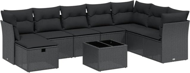 vidaXL 9-tlg. Garten-Sofagarnitur in L-Form mit Polsterkissen und Couchtisch, Schwarz, Poly-Rattan und Metallrahmen - Bild 1
