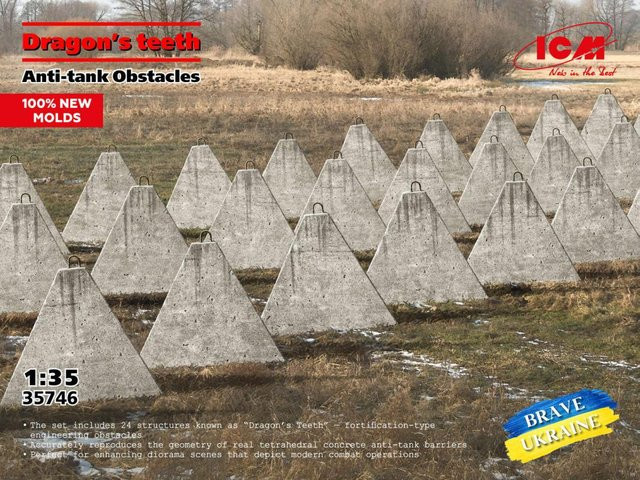ICM Dragon's teeth, Anti-tank Obstacles, Fahrzeuge, 1:35, Kunststoff, Grau - Bild 1