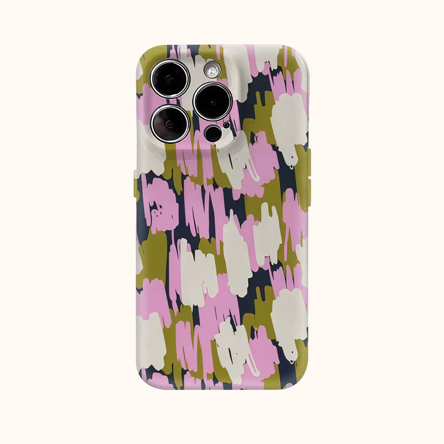 Pink & Olive Brush Strokes Handyhülle für iPhone 17 Pro Max Plus 16 15 14 13 12 11 mit doppelschichtiger Rückseite in Pink und Grün - Bild 2