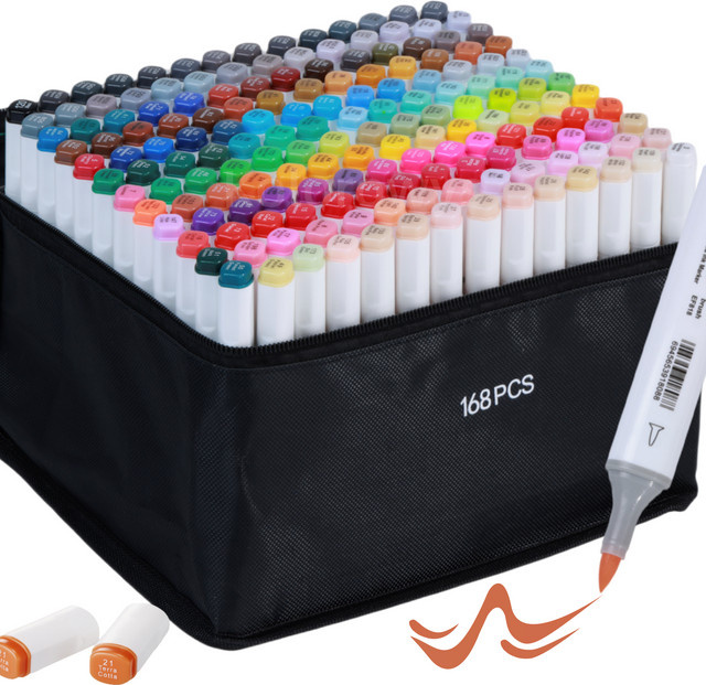 TOUCHNEW Alkoholmarker Set mit zwei Spitzen (Pinsel und Meißel) in Multicolour für Künstler und Erwachsene - Bild 1