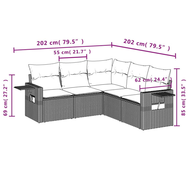 Vidaxl Gartenmöbel-Set aus Polyrattan mit 5 Teilen und Kissen, Beige - Bild 2