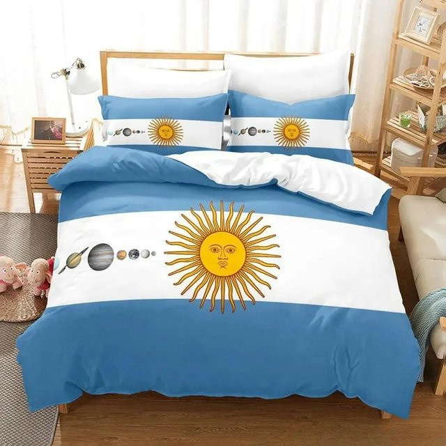 Bettwäsche-Set Argentinien Flagge mit 3D-Muster aus Mikrofaser, B/H: 135 x 200 cm - Bild 1