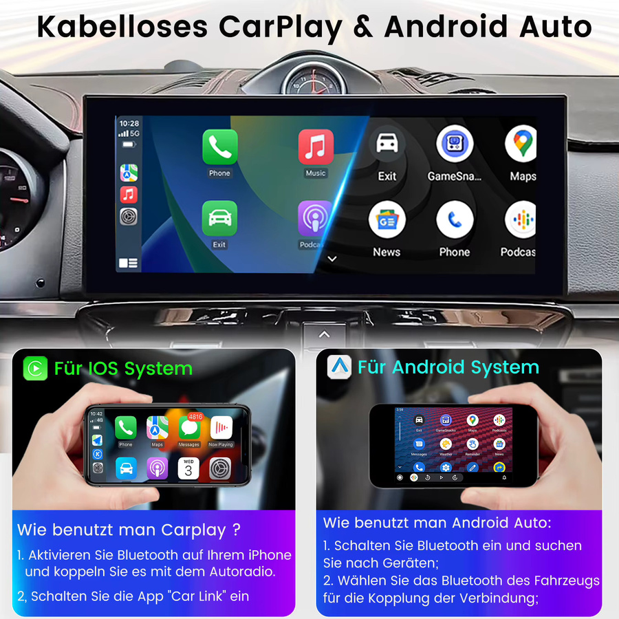 Junsun 12,3 Zoll Android Autoradio mit drahtlosem CarPlay und Android Auto für Porsche Cayenne 2010 bis 2017 in Schwarz - Bild 3