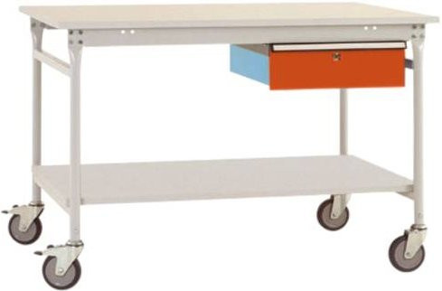 Manuflex BB5351.2001 BASIS mobiler Beistelltisch mit Melamin-Platte und Einzelschubfach, Farbe: Rotorange, B/T/H: 150 x 80 x 85 cm - Bild 1