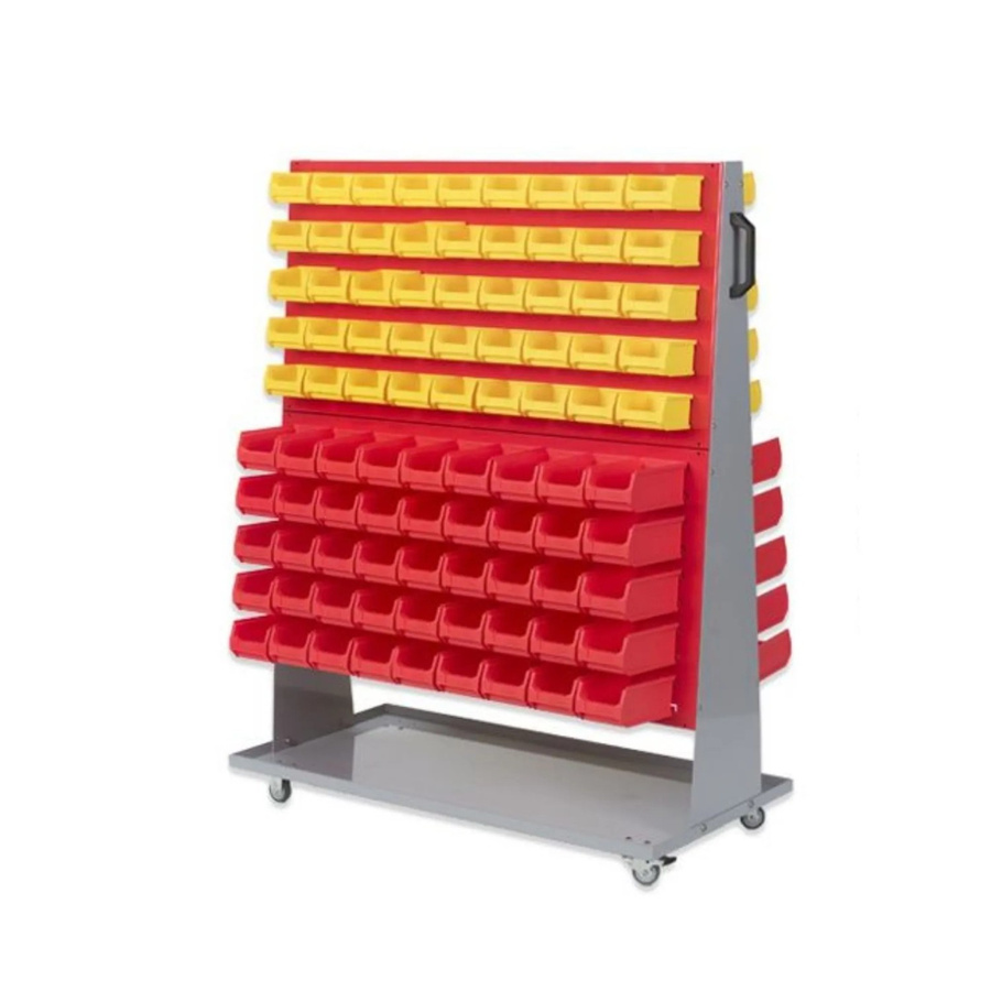 PROREGAL ProfiDrop Systemwagen auf Rollen mit roten Systemplatten, 90 gelben und 90 roten Sichtlagerboxen, B/T/H: 130 x 100 x 50 cm - Bild 2