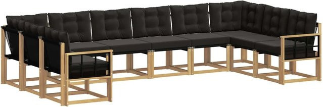 vidaXL Outdoor-Sofagarnitur in L-Form aus Akazienholz mit Textilene und Kissen, Weiß-Schwarz - Bild 1