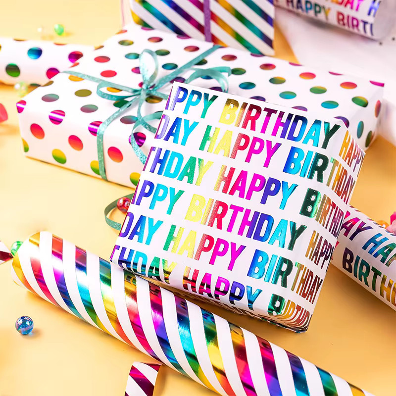 Buntes Geburtstags-Geschenkpapier in Folien-Design, 1 Rolle, Mehrfarbig - Bild 3
