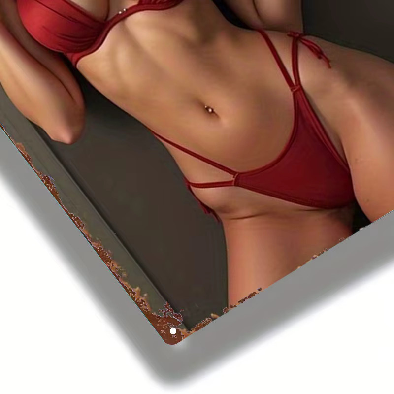 HELLOYOUNG Metallschild Vintage Retro Motiv Rote Dessous Frau, Breite: 20,32 cm, Höhe: 30,48 cm - Bild 4