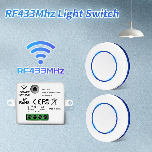 Drahtloser RF 433 MHz Lichtschalter als DIY Relais Controller Modul mit runder Fernbedienung für LED-Beleuchtung, Weiß - Bild 1