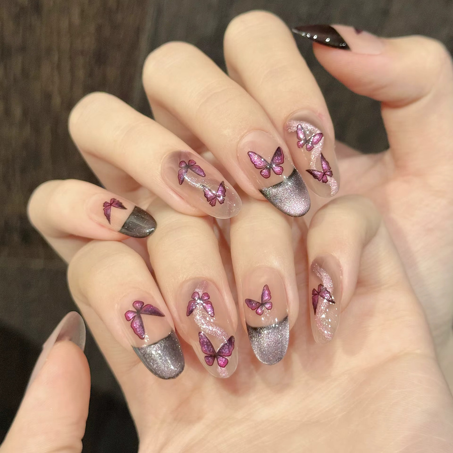 YADORNOS Press on Nails, Rose Lila, Schimmernd, 10 Stück - Bild 2