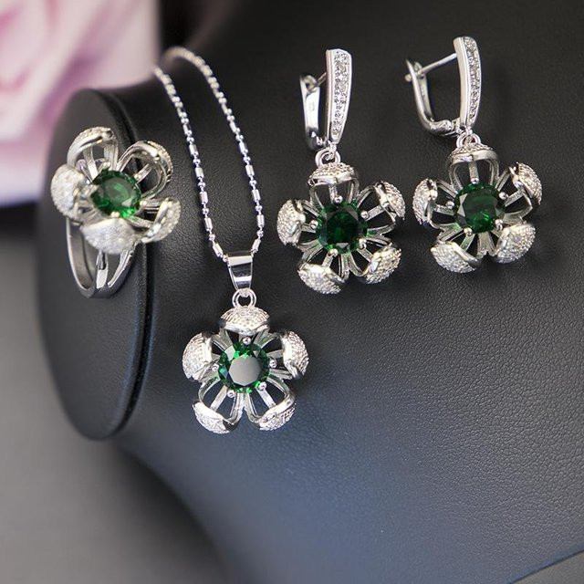 YIRAN Schmuckset Blume, Kupfer, Silber, Zirkonia, Unisex, Ringgröße 10 - Bild 1
