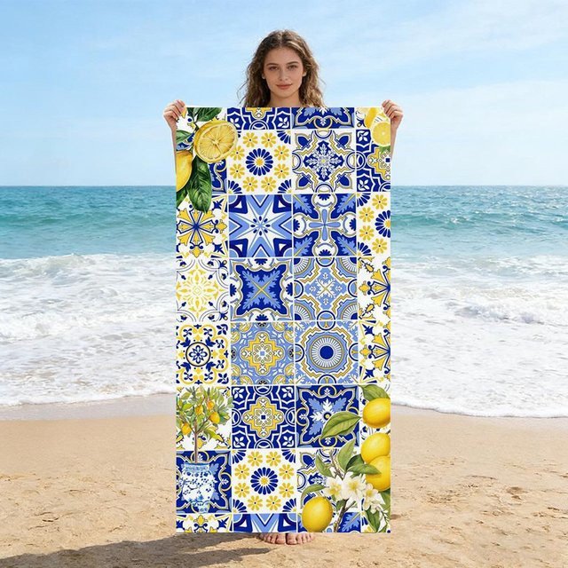 Beau Maison Strandhandtuch Sizilianische Zitrone Mandala aus Mikrofaser, blau, B/H: 40 x 60 cm - Bild 1