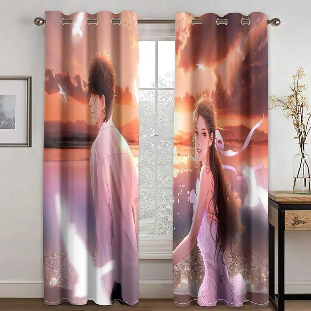 Verdunklungsvorhang mit Anime-Paar-Print von Yiran Furniture, Mehrfarbig, Breite: 55 cm, Höhe: 120 cm - Bild 1