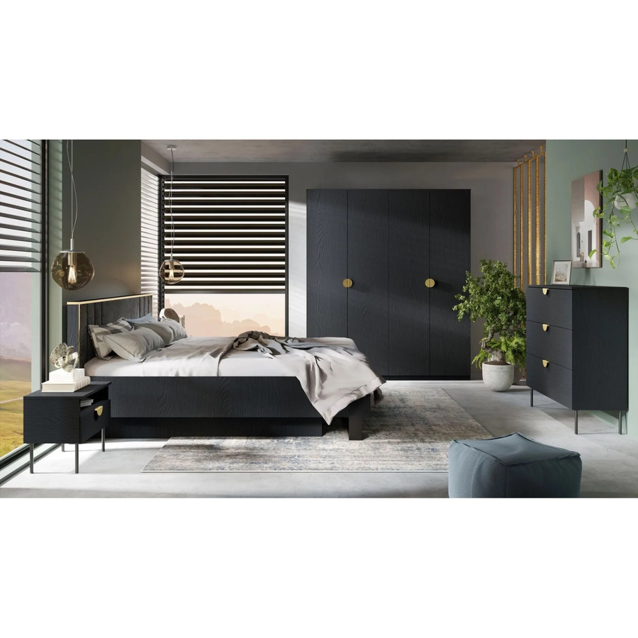 Feldmann-Wohnen Schlafzimmer-Set Mond in Anthrazit mit Doppelbett, Nachtkonsolen, Kleiderschrank und Kommode, B/T/H: 548 x 210 x 209 cm - Bild 2