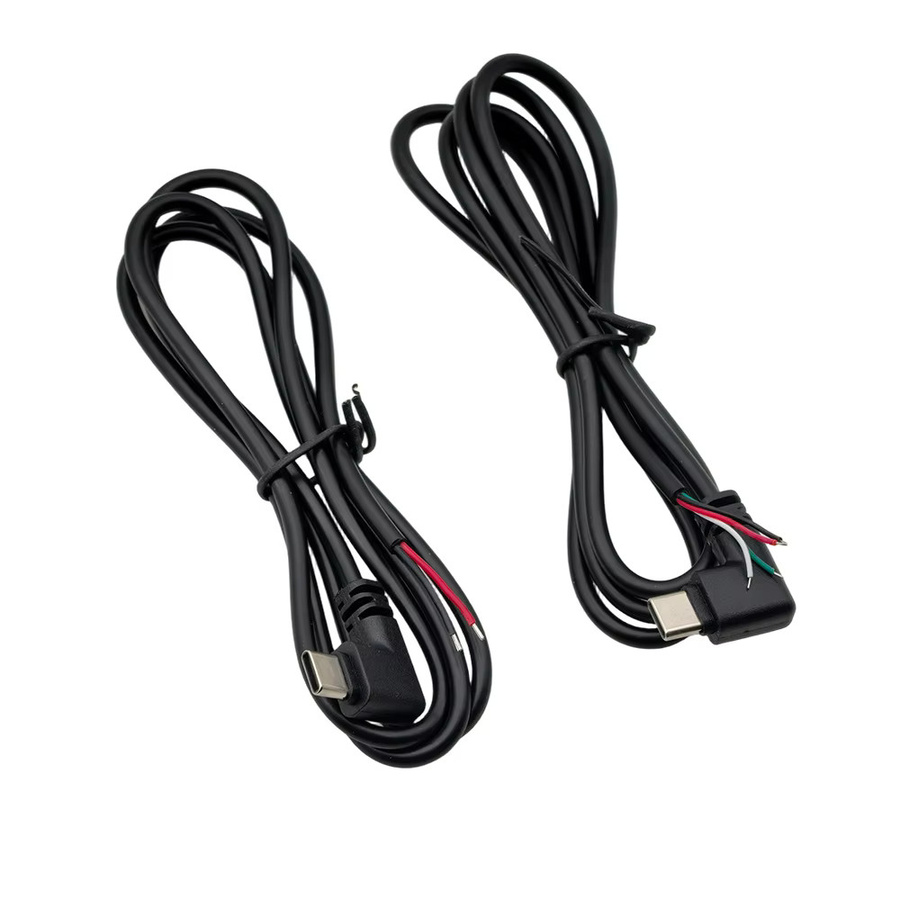 3 Stück USB Typ C Stecker 90 Grad auf offenes Ende Netzkabel 2/4 Pin für DIY Reparatur, Länge: 25 cm, Schwarz - Bild 3