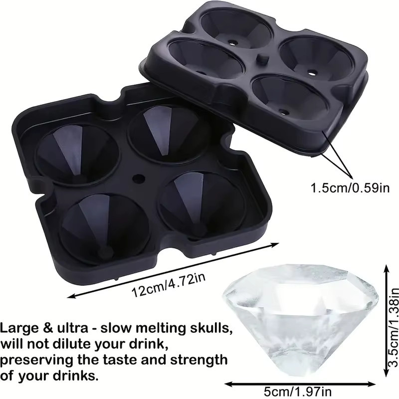Silikon-Eiswürfelform mit Deckel in Diamant-Schädelform, schwarzer Eisbereiter für Whisky und Cocktails - Bild 3