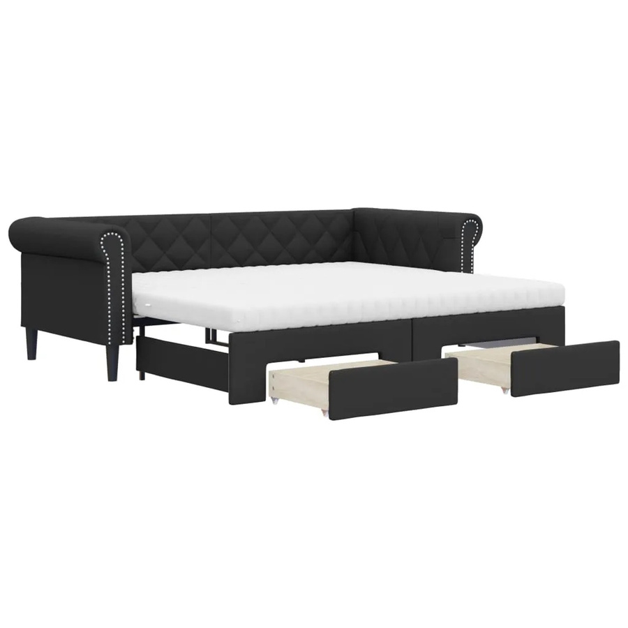 vidaXL Tagesbett ausziehbar mit Schubladen in Schwarz aus Kunstleder B/T/H: 90 x 200 cm - Bild 2
