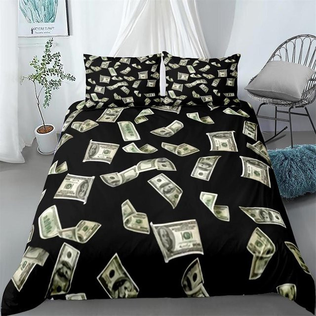 Bettwäsche-Set Your Warm Home mit Dollar-Muster in Schwarz, King-Size, 3-teilig aus Polyester, B/H: 240 x 210 cm mit zwei Kissenbezügen (50 x 70 cm) - Bild 1