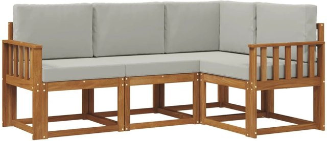vidaXL Outdoor-Sofagarnitur in L-Form aus massivem Akazienholz mit Kissen, Hellgrau - Bild 1