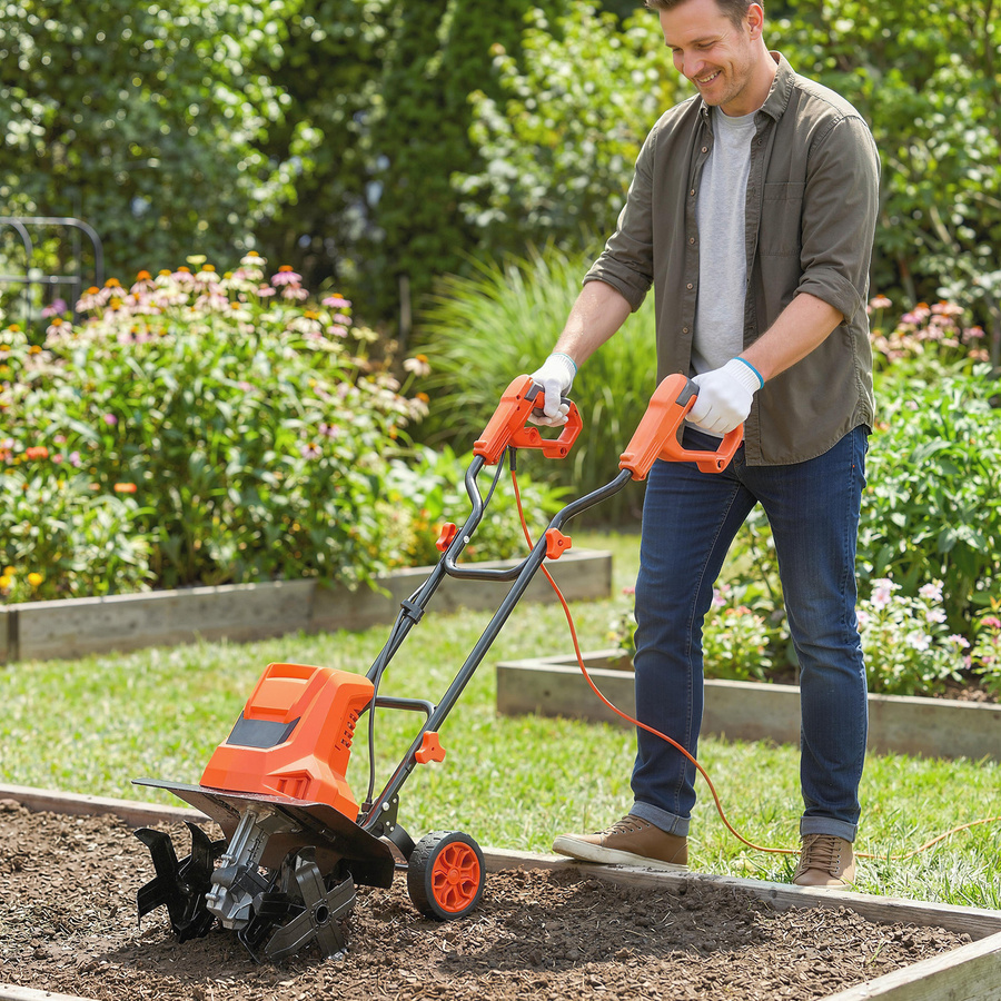 Outsunny Elektrische Gartenfräse 1500 W in Orange mit klappbarem Griff, Arbeitsbreite: 40 cm, Arbeitstiefe: 9 cm, kabelgebundener Kultivator mit 6 Stahlklingen und 2 verstellbaren Rädern - Bild 2
