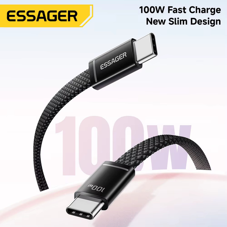 ESSAGER USB-C auf USB-C Slim-Kabel 100W 5A PD Schnellladekabel in Schwarz - Bild 2
