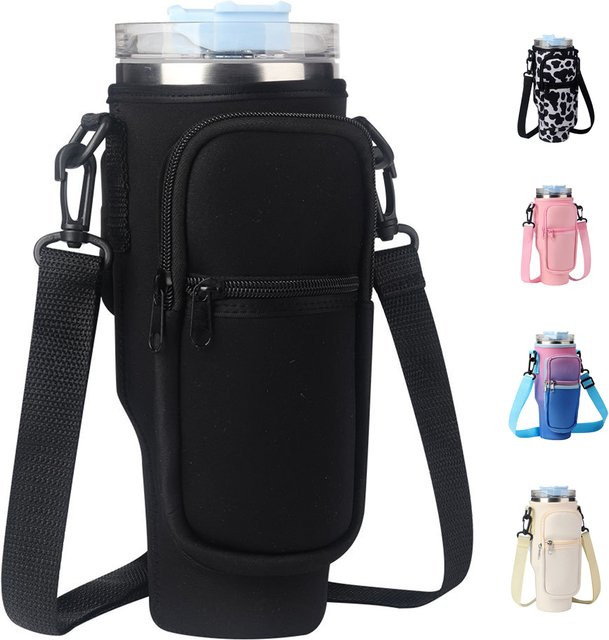 Leeseph Wasserflaschen-Tragetasche für Stanley 40oz Tumbler mit Griff und verstellbarem Schultergurt, Schwarz - Bild 1