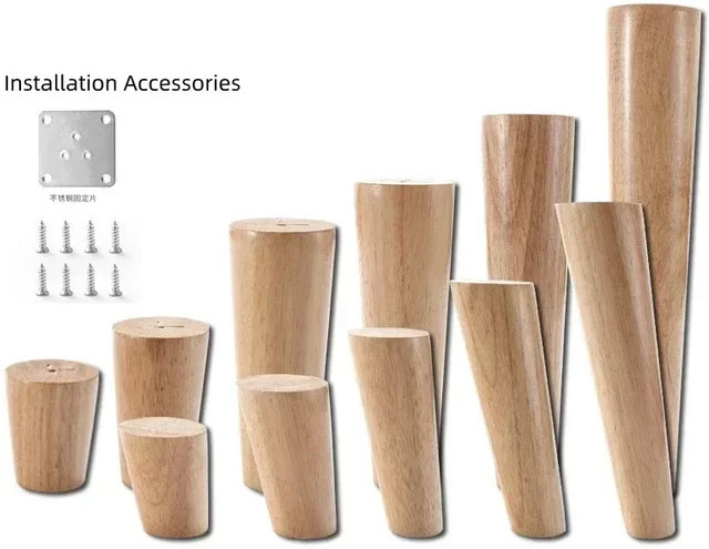 4 Stück konische Holzmöbelbeine in Braun im skandinavischen Design für Hocker, Sofatisch oder Computertisch - Bild 1