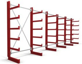 Stier Kragarmregal einseitig mit 5 Feldern und 5 Ebenen in Feuerrot, B/H/T: 650 x 200 x 50 cm - Bild 1