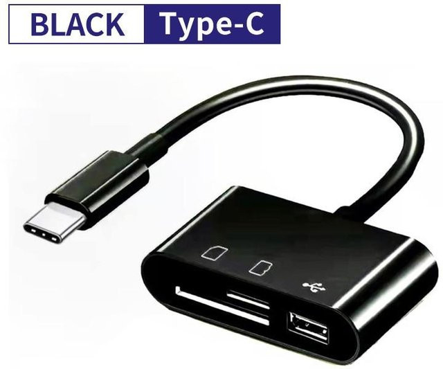 YJMP USB-C Kartenleser für TF CF SD Speicherkarten in Schwarz - Bild 1