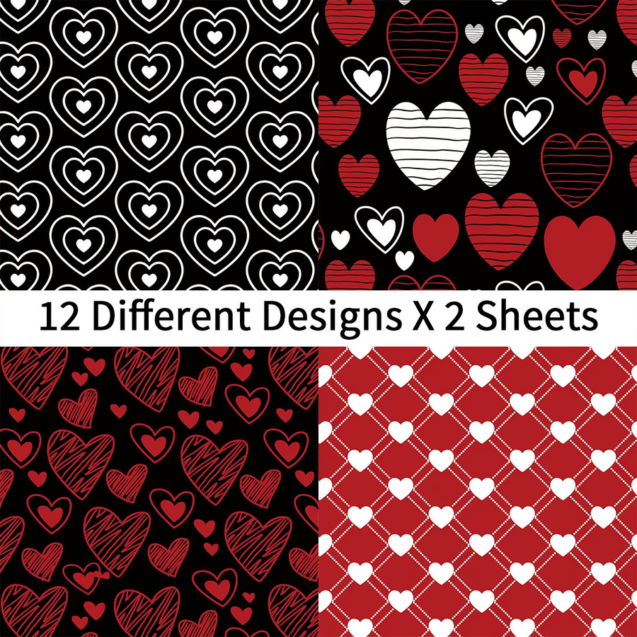 24 Stück romantisches Scrapbook-Papier für Valentinstag und DIY-Handwerk zum Dekorieren von Tagebuch und Scrapbooking - Bild 2
