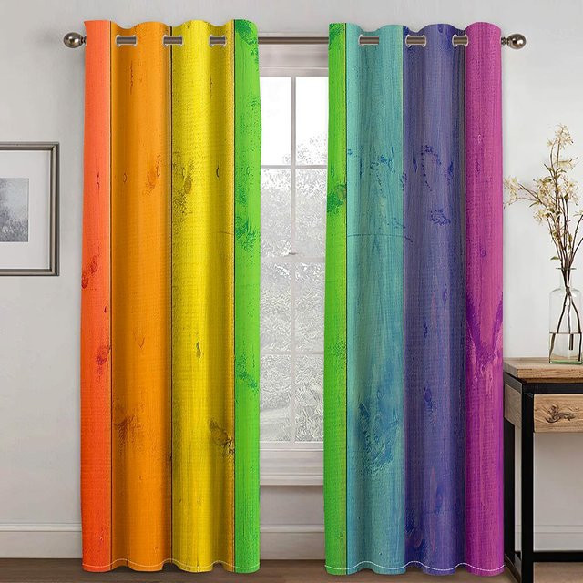 Yiran Furniture Regenbogen-Vorhang Set mit Farbverlaufseffekt, 2-teilig, halbtransparent, Streifenmuster, Multicolor, B: 50 cm, H: 130 cm - Bild 1