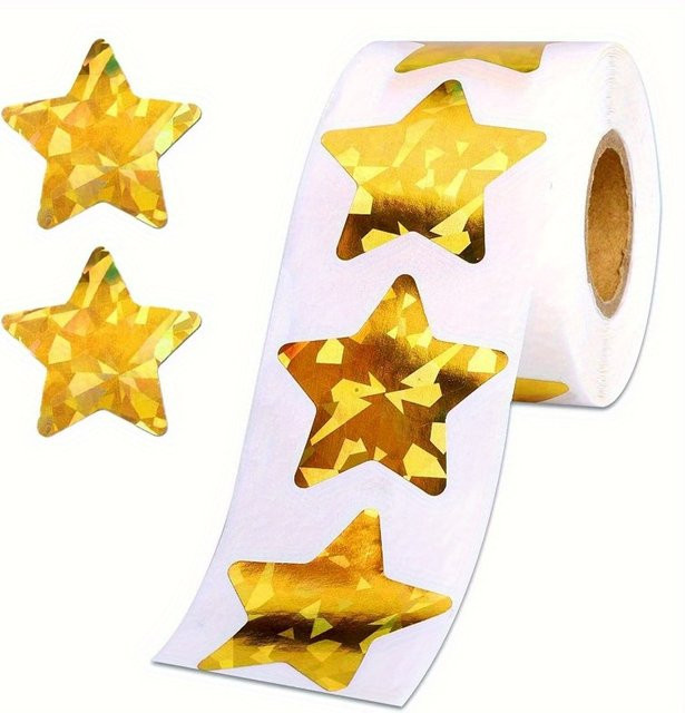 Star-Dekorationsserie Laser-Rollpack-Aufkleber in Gold, selbstklebende dekorative Etiketten für die Geschenkverpackung - Bild 1