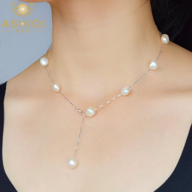 Wucifang Jewelry Halskette, 925 Sterling Silber, Süßwasser Perle, Damen, 55cm - Bild 1