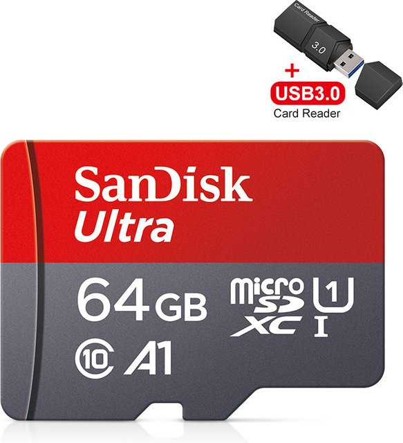 SanDisk Ultra MicroSD Speicherkarte A1 U1 Klasse 10 UHS-1 mit USB 3.0 Reader in Rot - Bild 1