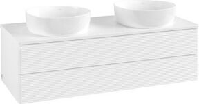 V&B Waschtischunterschrank Antao mit Frontstruktur in Weiß lackiert, B/T/H: 120 x 50 x 50 cm - Bild 1