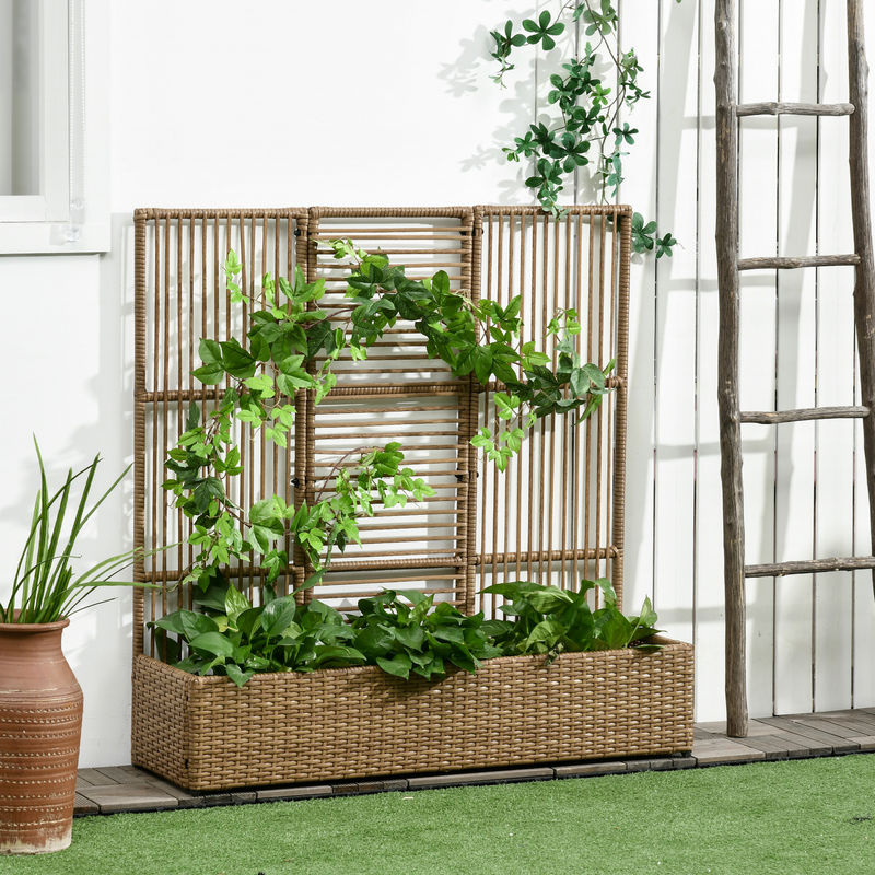 Outsunny Polyrattan Hochbeet mit Rankgitter und Blumenkasten für Garten und Balkon, B/T/H: 103 x 103 x 29 cm - Bild 2