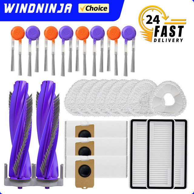 WINDNINJA Ersatzteil-Set für Narwal Freo Z10 Ultra J5X mit Seitenbürsten, Mopp-Tüchern, Staubbeuteln und HEPA-Filtern, Mehrfarbig - Bild 1