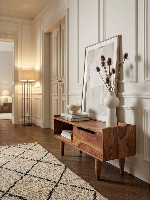 KADIMA DESIGN Lowboard aus Massivholz in Braun im modernen Stil mit Holzmaserung, B/T/H: 95 x 44 x 34 cm - Bild 1