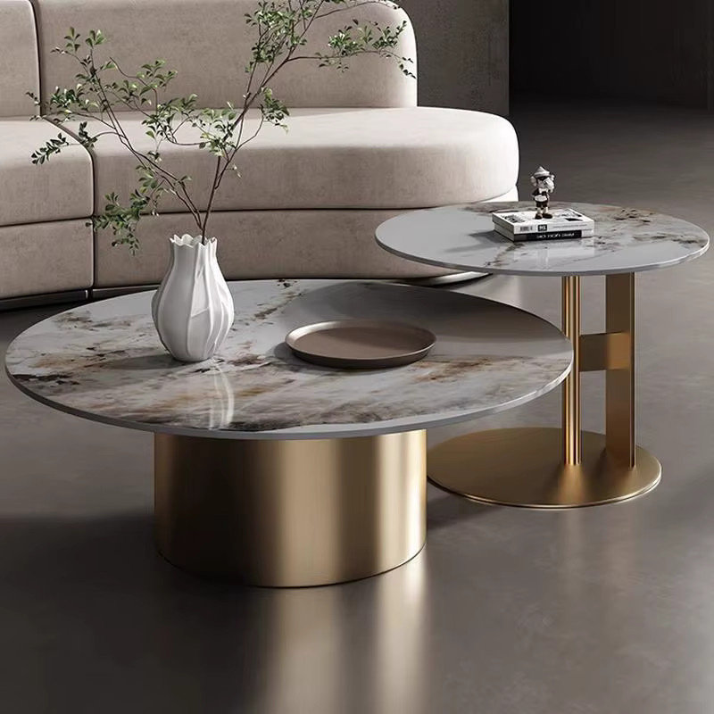 ANGDUO Design Glam Couchtisch in Weiß mit runder Tischplatte und klappbarer Funktion - Bild 2
